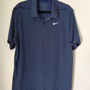 Nike Striped Golf Polo Navy White Casual DriFit Mens Large
